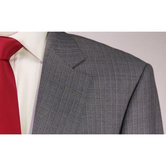 Samuelsohn Gray w/ Purple Pinstripe Super 150's Wool 2-Btn Suit + 2 Pants 41L - Picture 4 of 9